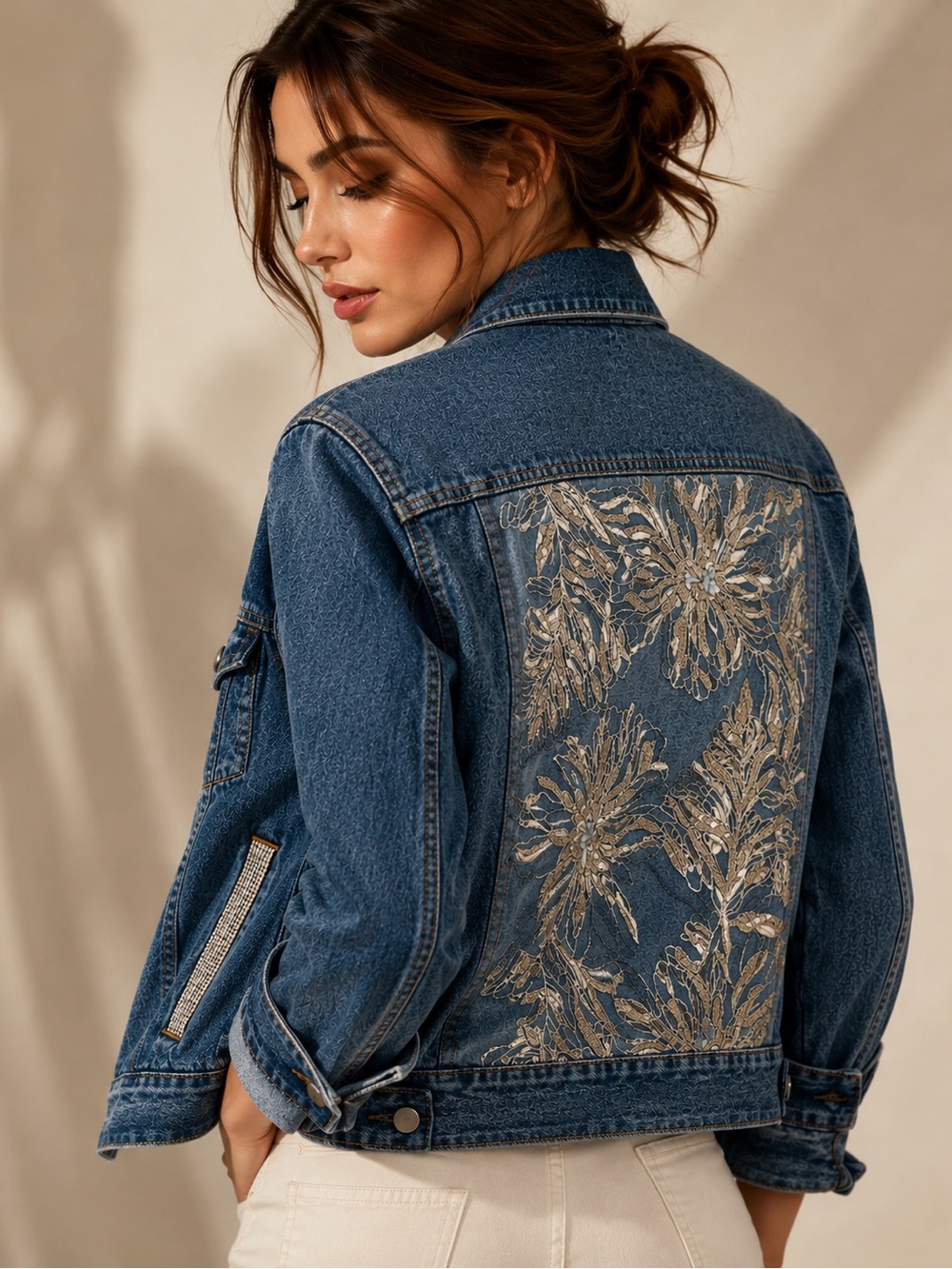 Divided H&M Upcycled Denim Jacket with Added Embellishments